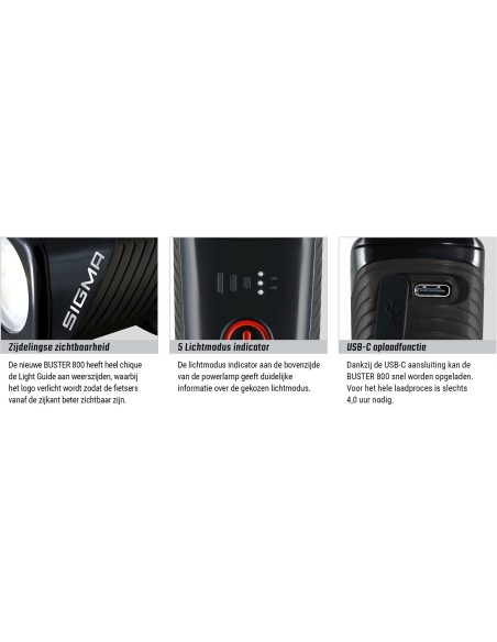 Sigma verlichtingsset Buster 800 + Buster RL 150 usb