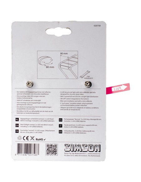 Simson achterlicht led batterij 80mm