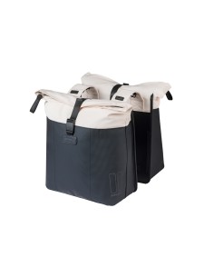 Basil fietstas dubbel Vive gebroken wit/zwart 28-35L