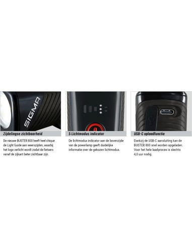 Sigma verlichtingsset Buster 800 + Buster RL 80 usb