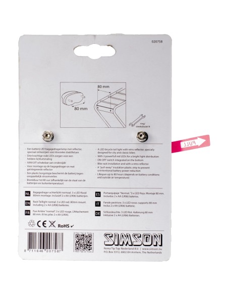 Simson achterlicht led batterij 80mm