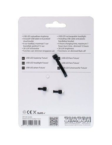 Simson koplamp Future usb 30 lux stuurbocht