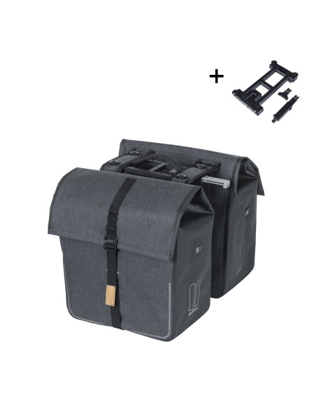 Basil fietstas dubbel Urban dry charcoal melee MIK 50L