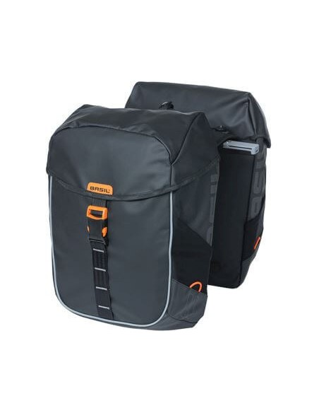 Basil fietstas dubbel Miles Tarpaulin zwart oranje MIK 34L