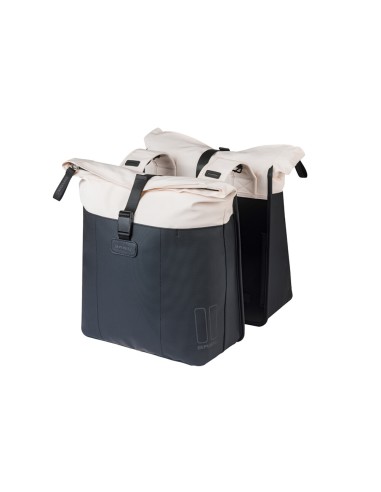 Basil fietstas dubbel Vive gebroken wit/zwart 28-35L