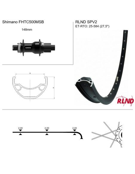 Roland achterwiel 27.5 SPV2 zwart Shimano TC500MSB zw spk