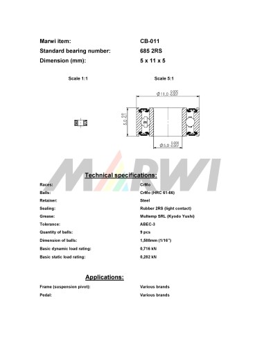 Union Kogellager CB-011 685 2RS (5x11x5)