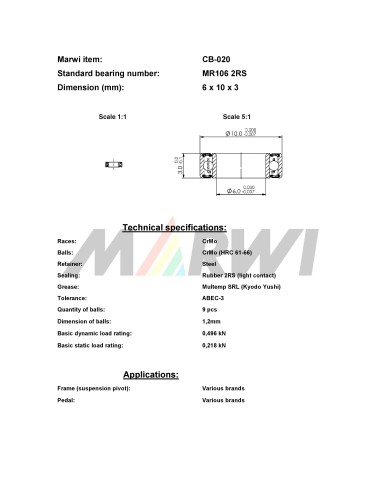 Union Kogellager CB-020 MR106 2RS (6x10x3)
