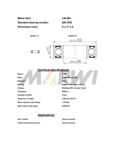 Union Kogellager CB-050 689 2RS (9x17x5)