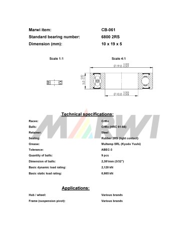 Union Kogellager CB-061 6800 2RS (10x19x5)