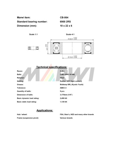 Union Kogellager CB-064 6900 2RS (10x22x6)