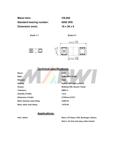 Union Kogellager CB-065 6000 2RS (10x26x8)