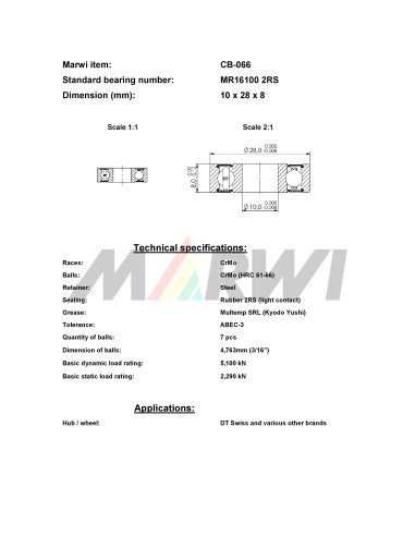 Union Kogellager CB-066 MR16100 2RS (10x28x8)