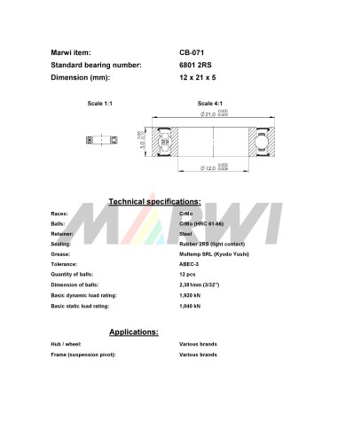Union Kogellager CB-071 6801 2RS (12x21x5)
