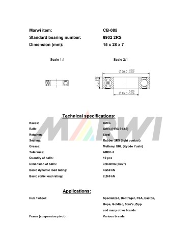 Union Kogellager CB-085 6902 2RS (15x28x7)