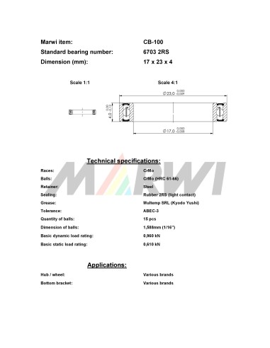 Union Kogellager CB-100 6703 2RS (17x23x4)
