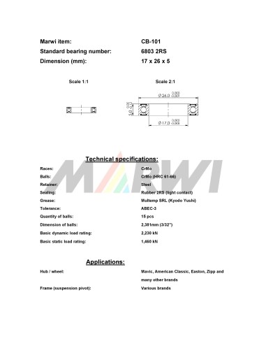 Union Kogellager CB-101 6803 2RS (17x26x5)