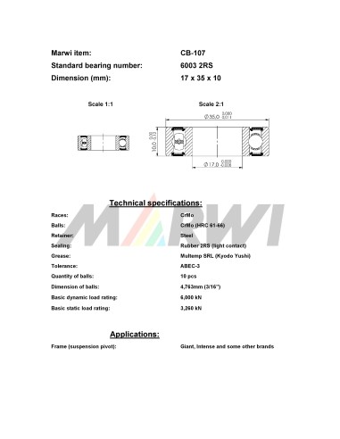 Union Kogellager CB-107 6003 2RS (17x35x10)