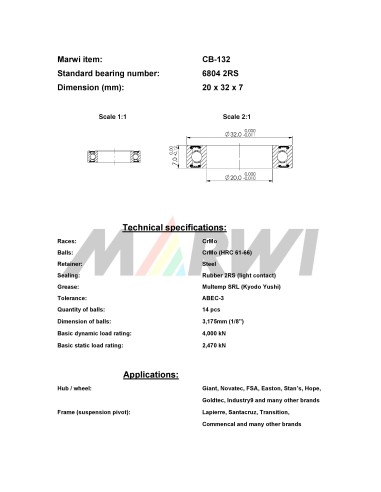 Union Kogellager CB-132 6804 2RS (20x32x7)