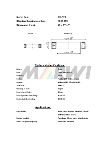 Union Kogellager CB-172 6805 2RS (25x37x7)