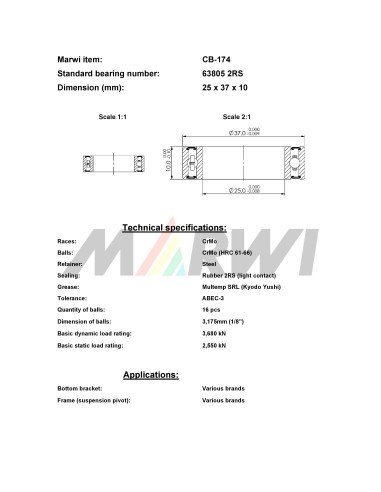 Union Kogellager CB-174 63805 2RS (25x37x10)