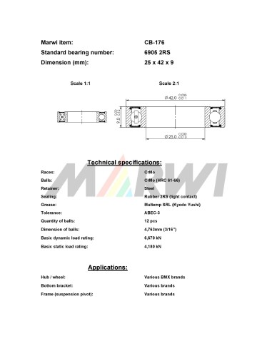 Union Kogellager CB-176 6905 2RS (25x42x9)