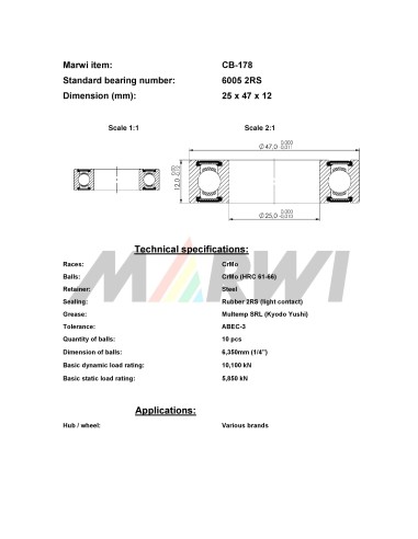 Union Kogellager CB-178 6005 2RS (25x47x12)