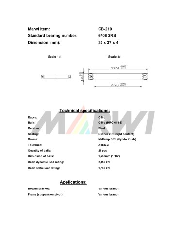Union Kogellager CB-210 6706 2RS (30x37x4)