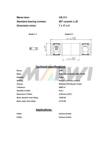 Union Keramische kogellager CB-311 697 LLB (7x17x5)
