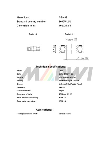 Union Kogellager MAX CB-438 6000V LLU (10x26x8)