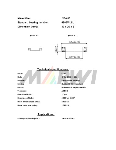 Union Kogellager MAX CB-456 6803V LLU (17x26x5)