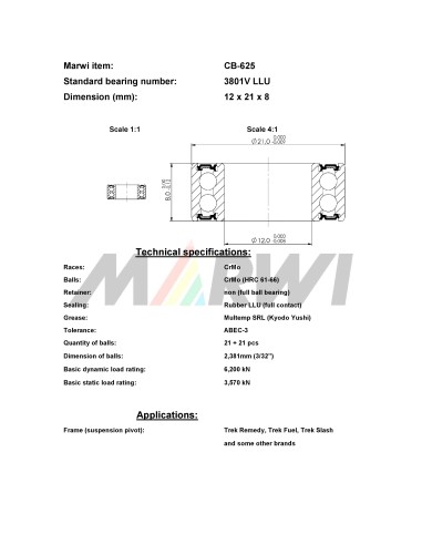 Union Kogellager MAX CB-625 3801V dub. rij LLU (12x21x8)