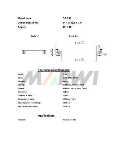 Union Balhoofdlager CB-752 (34,1x46,8x7) 45/45