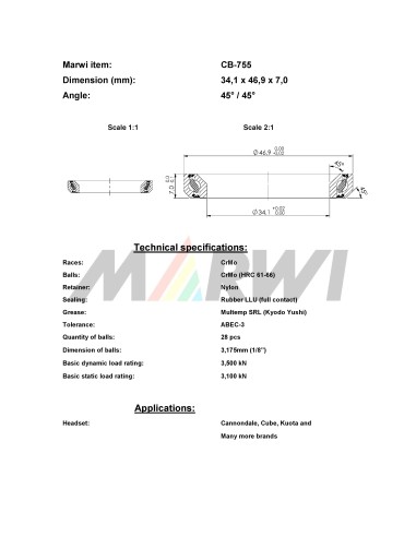 Union Balhoofdlager CB-755 (34,1x46,9x7) 45/45