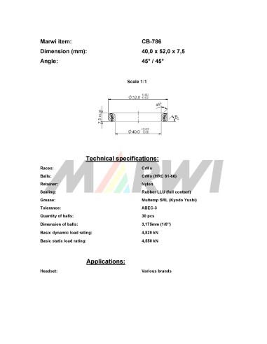 Union Balhoofdlager CB-786 (40,0x52,0x7,5) 45/45
