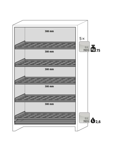 Asecos interieurpakket 5x perfo legb. 1x opv. bak